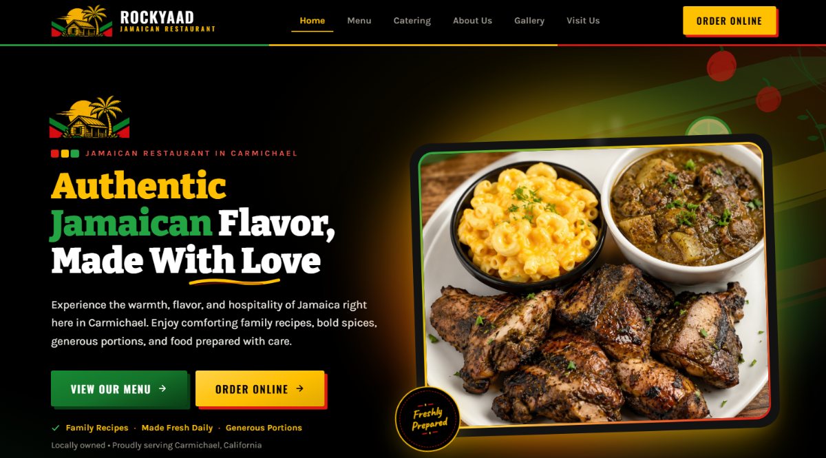 Rockyaad Jamaican restaurant website designed by Made You Look